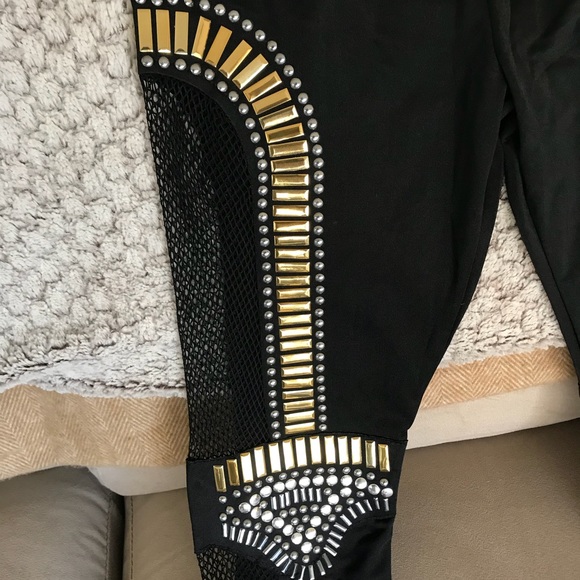 ROCKER metal embellished fishnet legging tights - Picture 5 of 6