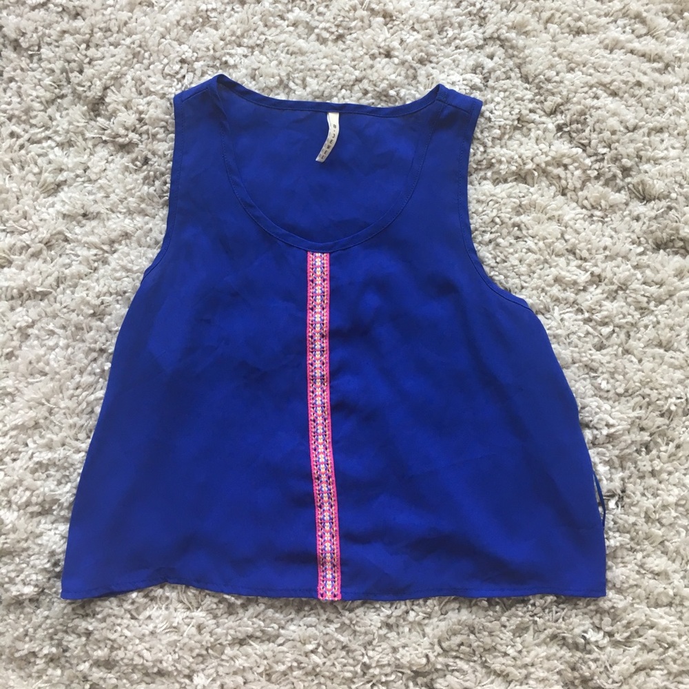 Blue Embroidered Crop Top