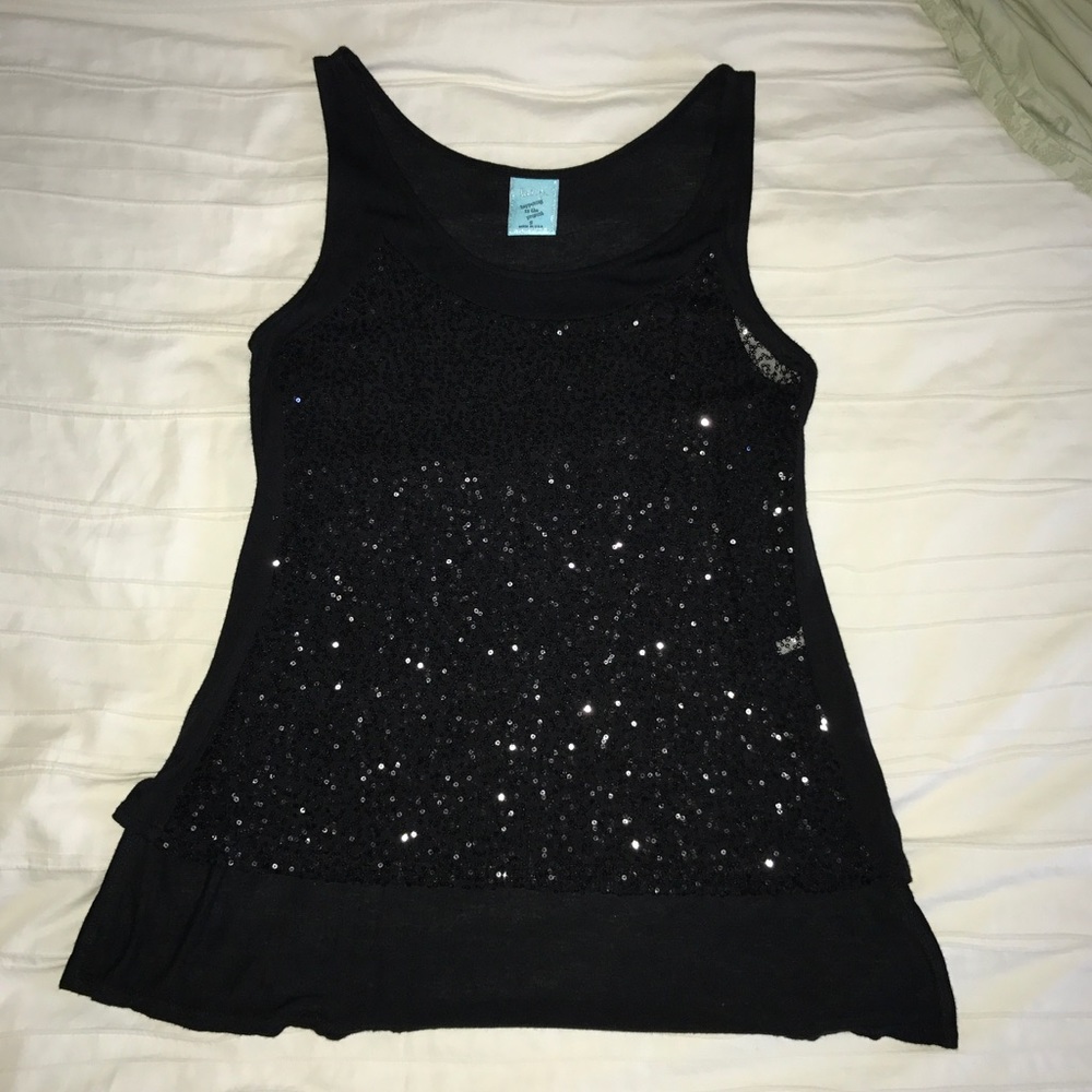Black Sequins Sheer Tank Top