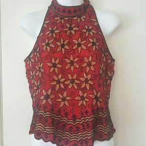 Papell boutique high neck floral beaded top medium