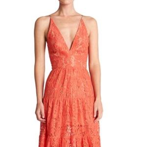 Dress the Population- Coral Lace Maxi Dress