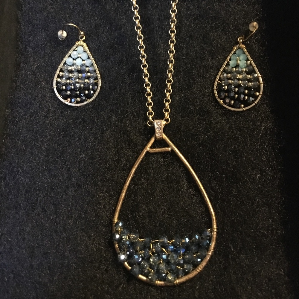 Blue Crystal Necklace and Earrings