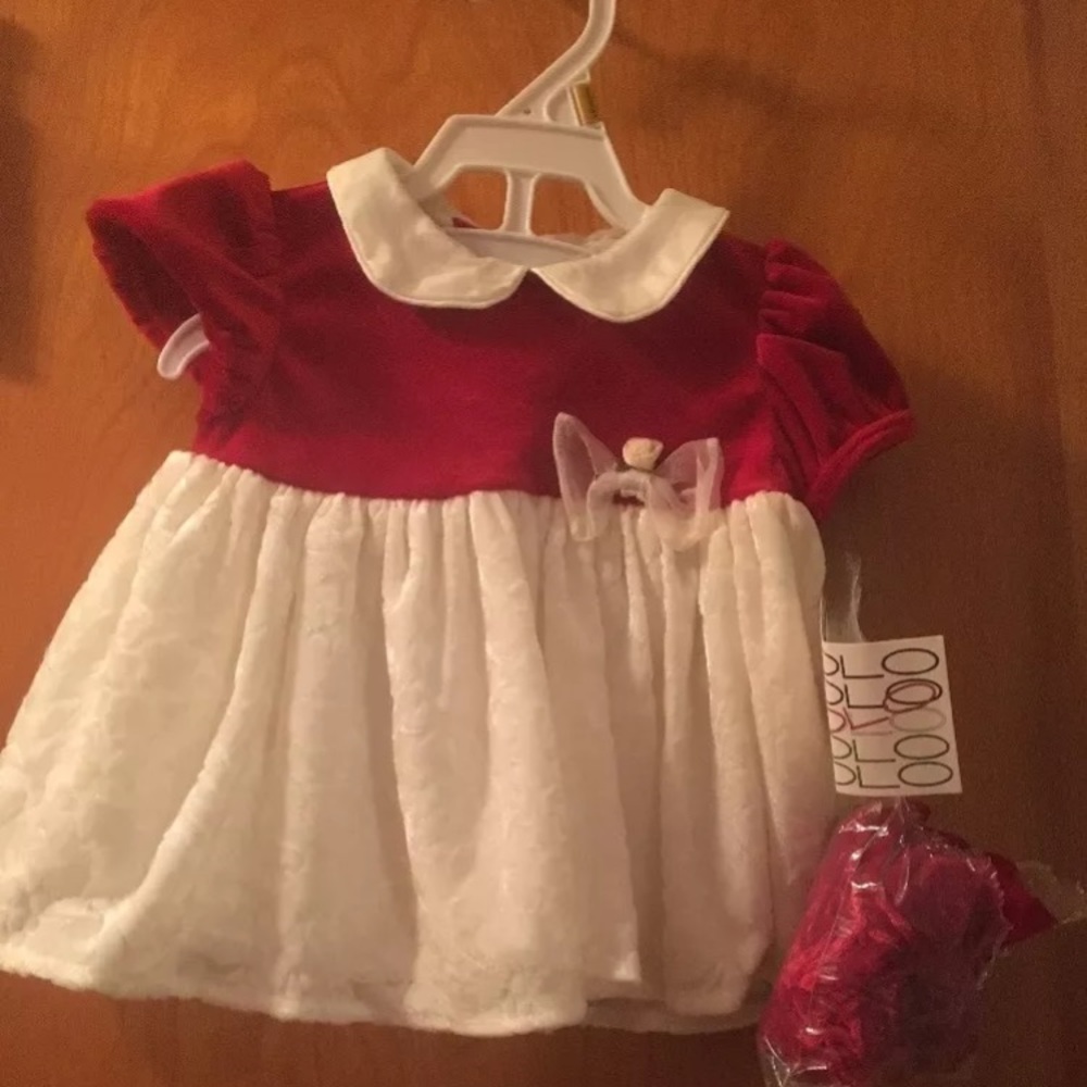 Baby Girl Holiday Dress Christmas Red Ivory 3-6 mo
