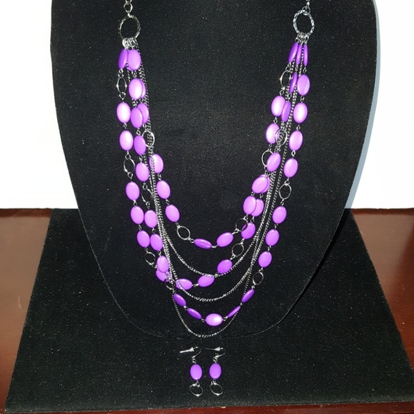 Purple and dark grey necklace and earring set - Picture 1 of 1
