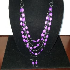 Purple and dark grey necklace and earring set