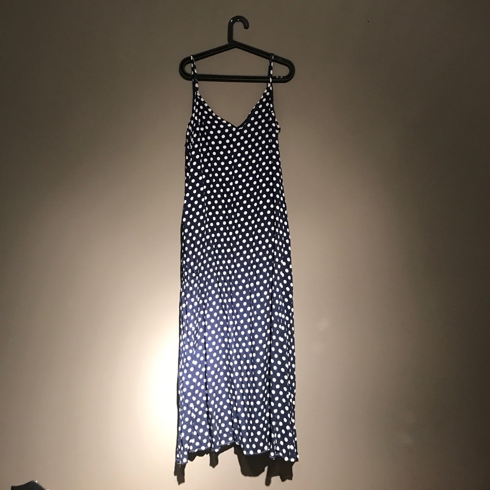 Navy with white polka dot maxi dress - deep v back