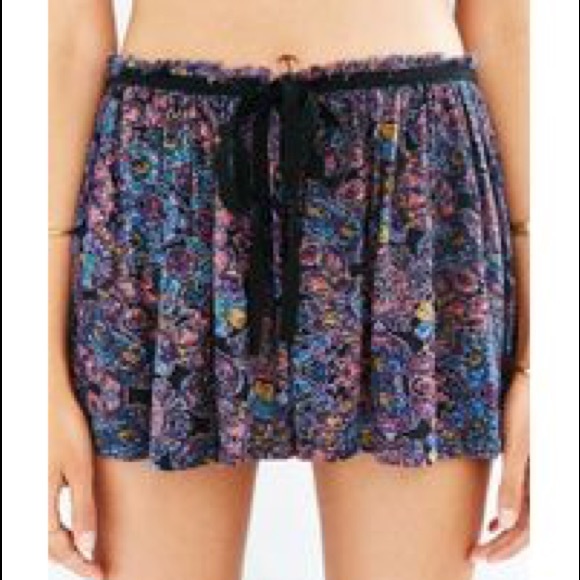 Boho Purple Floral Rayon Shorts - Picture 1 of 2