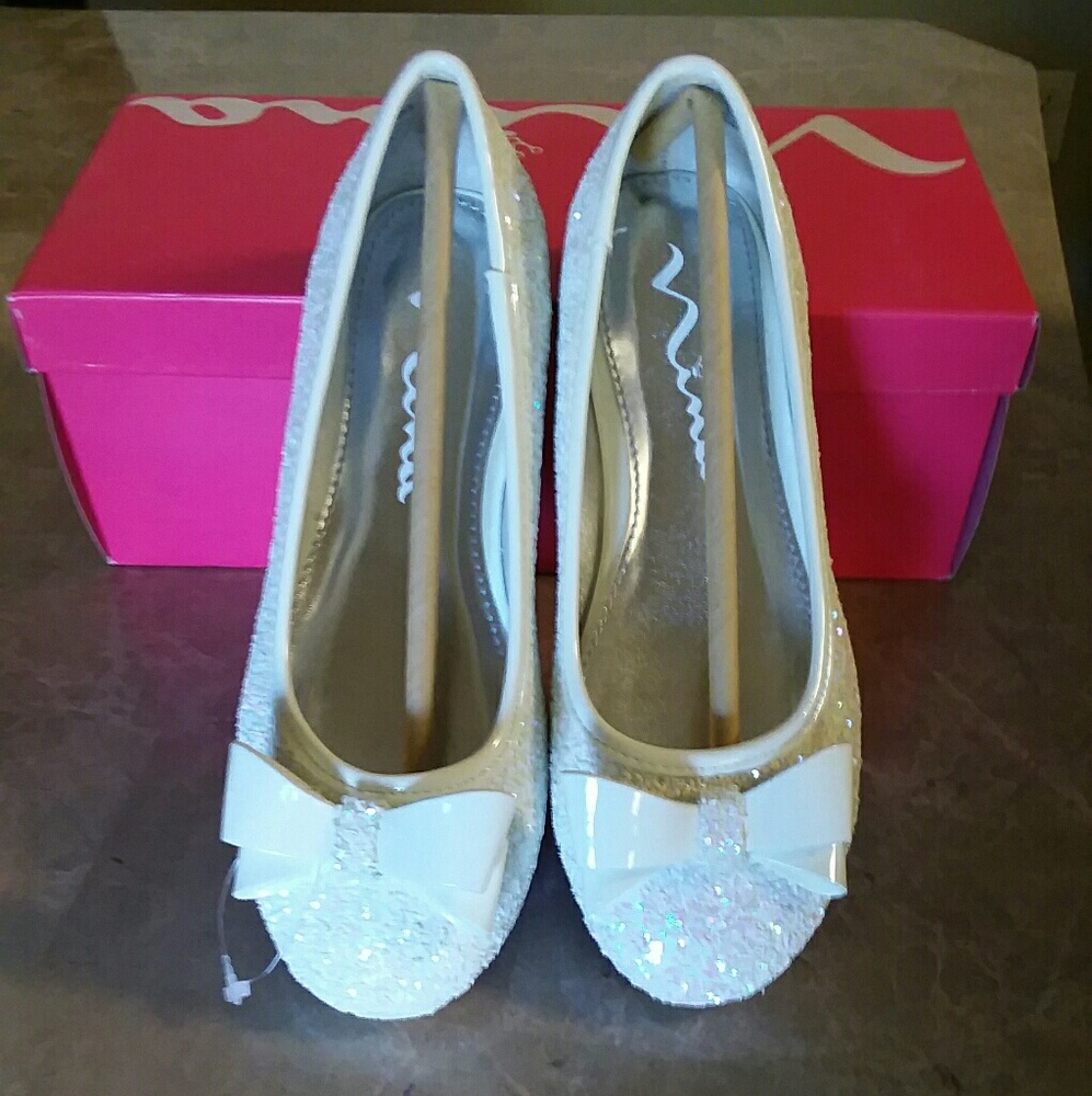 Girls glitter bow ballet flat shoes