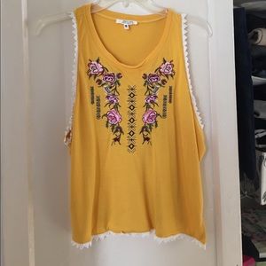 🌸 Yellow flower embroidered sleeveless crop top