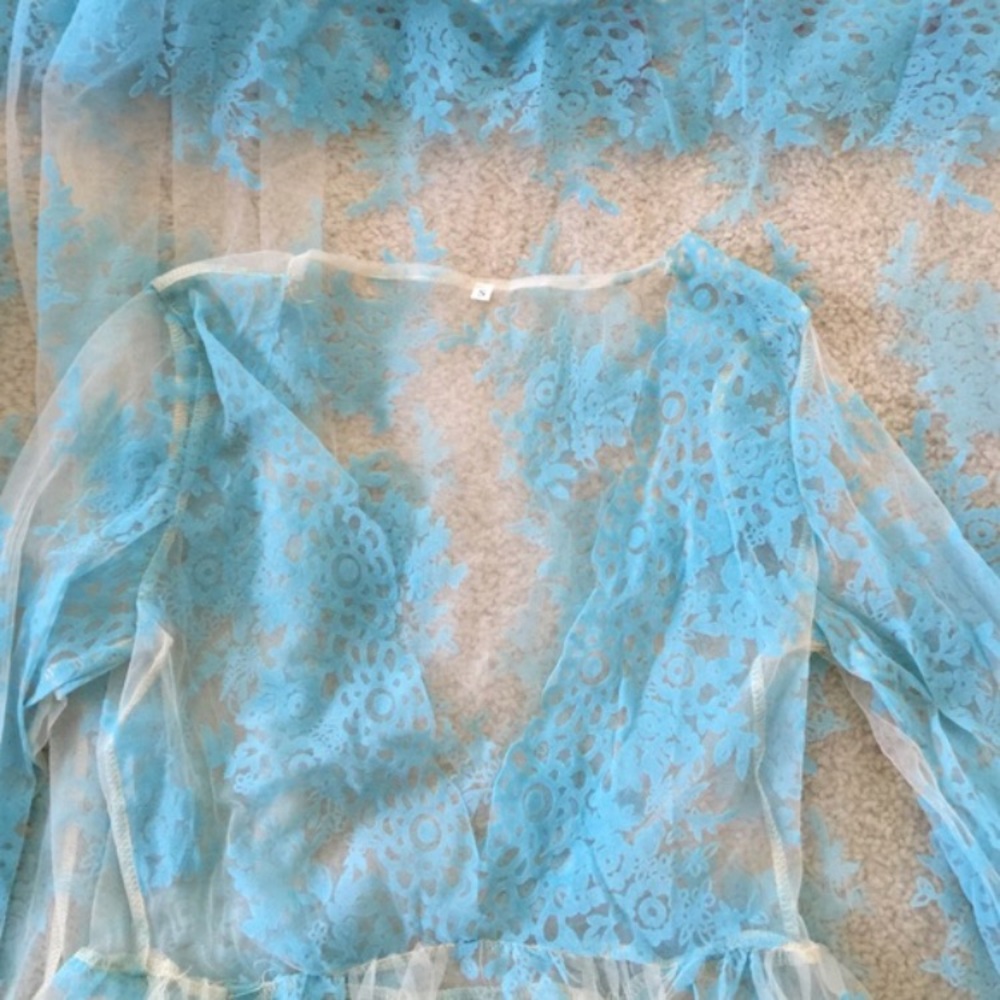 Blue Damask Sheer Coverup Dress - Picture 5 of 5