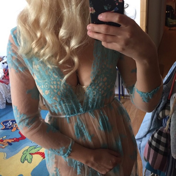 Blue Damask Sheer Coverup Dress - Picture 2 of 5