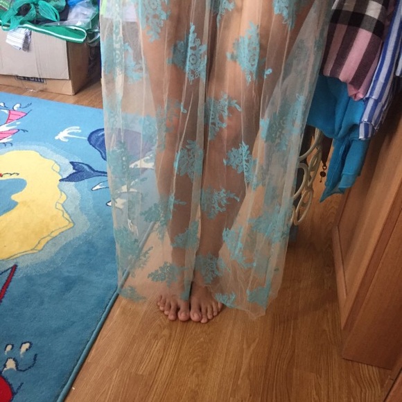 Blue Damask Sheer Coverup Dress - Picture 4 of 5