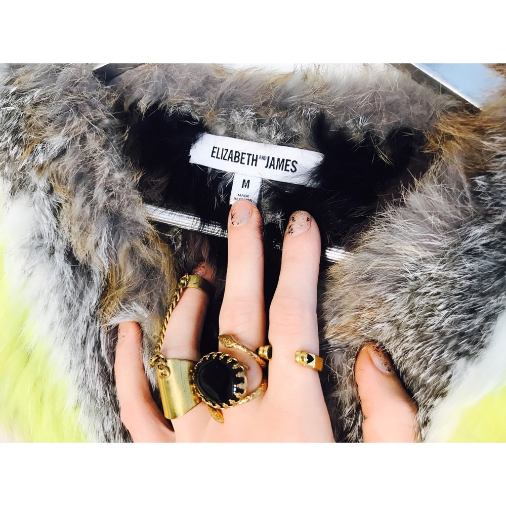 🎉HP🎉 Elizabeth&James Tarra Fur Coat Grey Multi M - Picture 8 of 8
