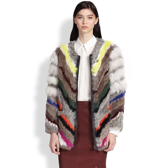 🎉HP🎉 Elizabeth&James Tarra Fur Coat Grey Multi M - Picture 2 of 8