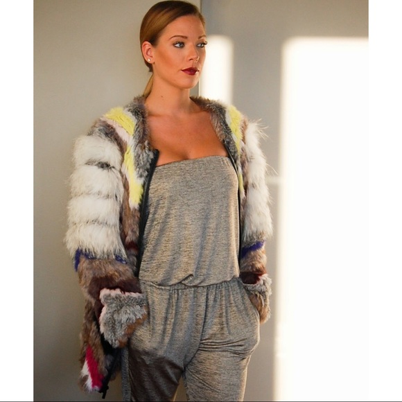 🎉HP🎉 Elizabeth&James Tarra Fur Coat Grey Multi M - Picture 4 of 8