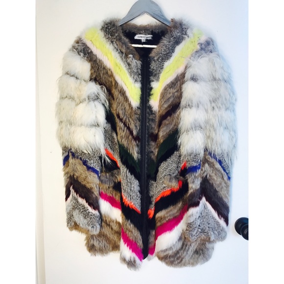 🎉HP🎉 Elizabeth&James Tarra Fur Coat Grey Multi M - Picture 6 of 8