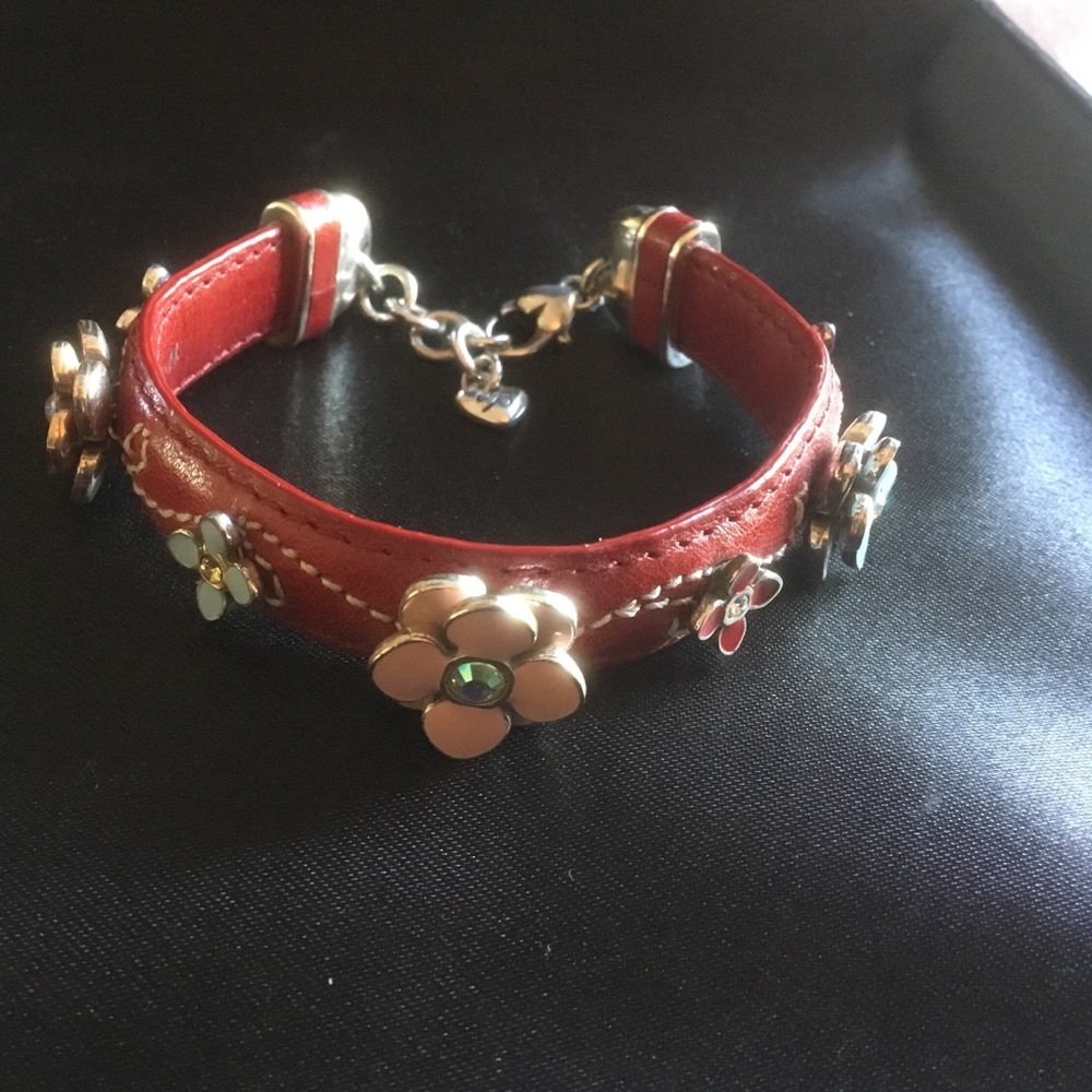 Brighton Red Leather and Flowers Bracelet RETIRED