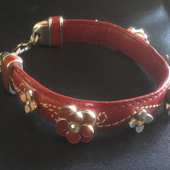 Brighton Red Leather and Flowers Bracelet RETIRED - Picture 2 of 6
