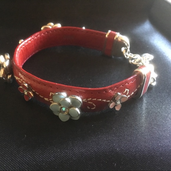 Brighton Red Leather and Flowers Bracelet RETIRED - Picture 3 of 6