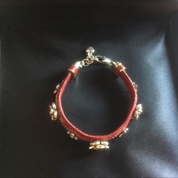 Brighton Red Leather and Flowers Bracelet RETIRED - Picture 4 of 6
