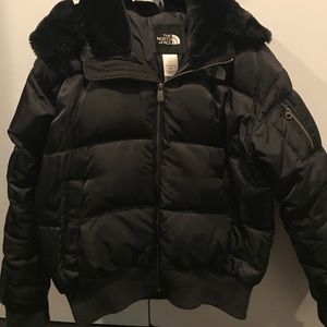 North Face black puffer coat with fur hood