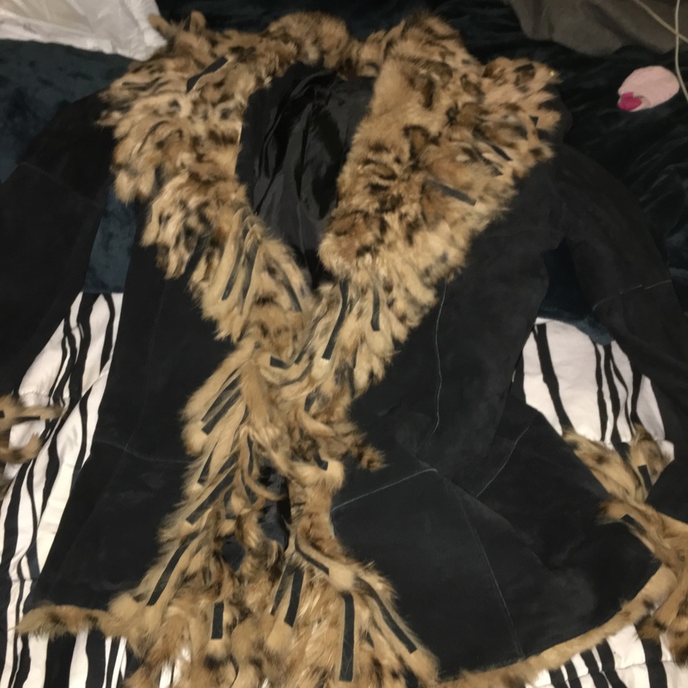Raffaelo Leather-black suede/fur coat