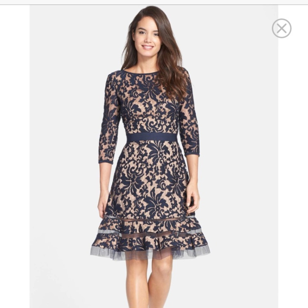Tadashi Shoji Lace Overlay Dress in Navy Blue