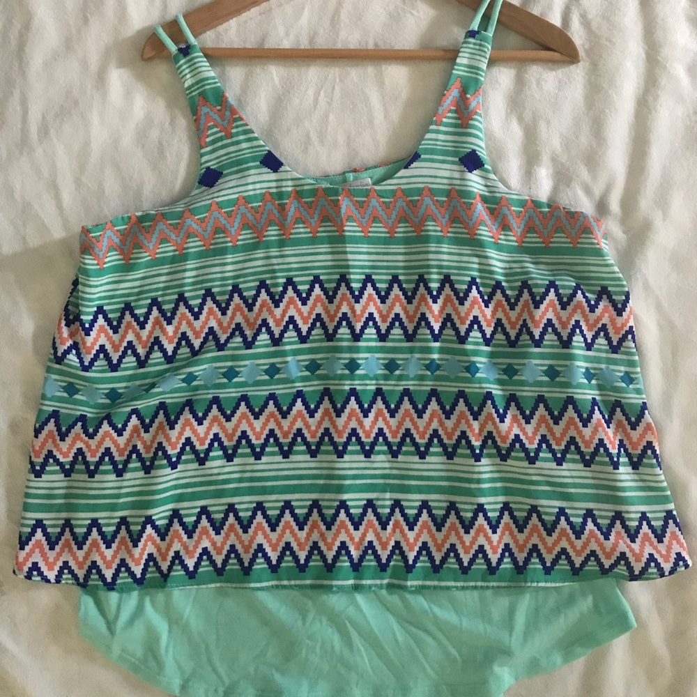 Charming Charlie mint and Aztec print layered tank