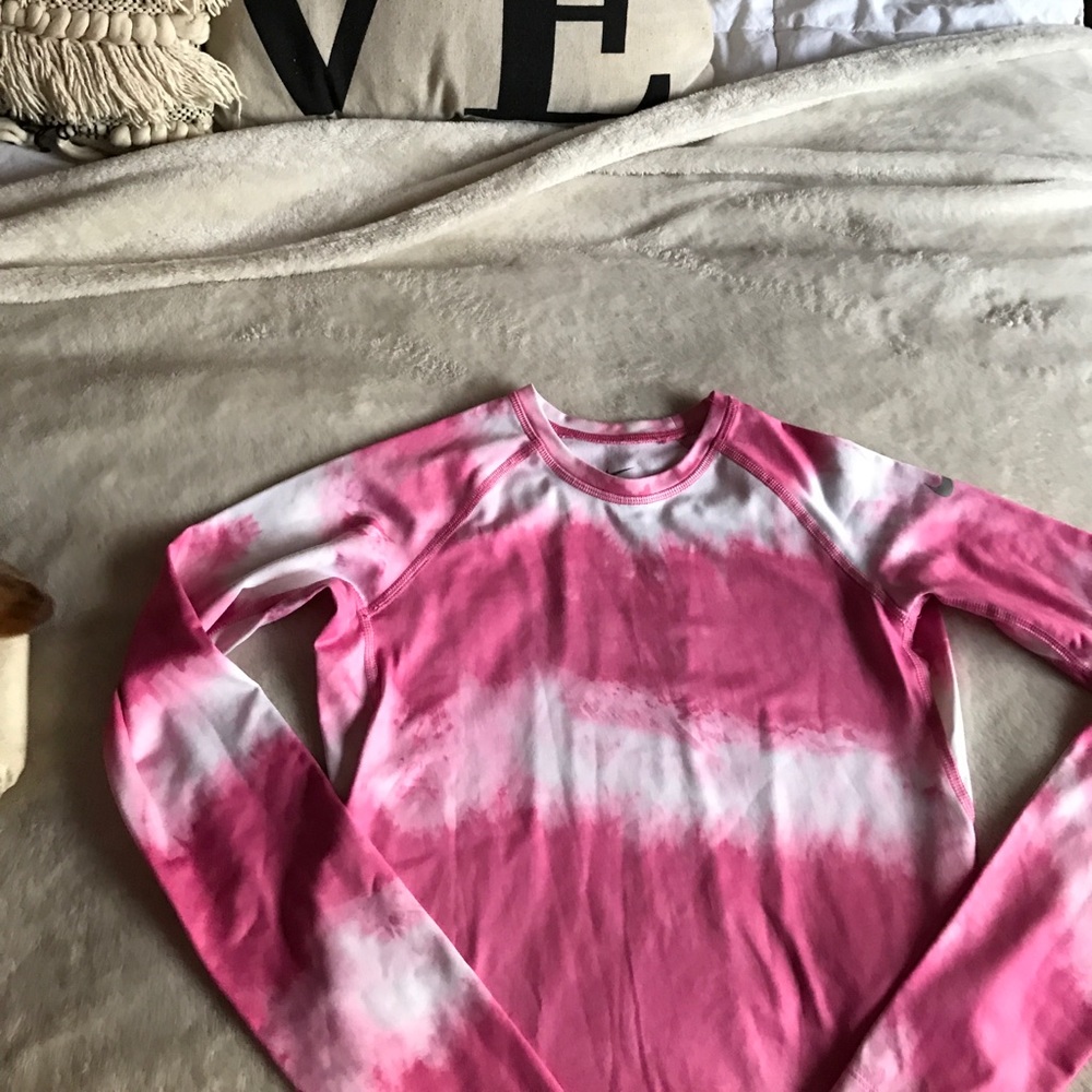 Nike Pro Combat Pink & White Tie-dye Fitted Tee