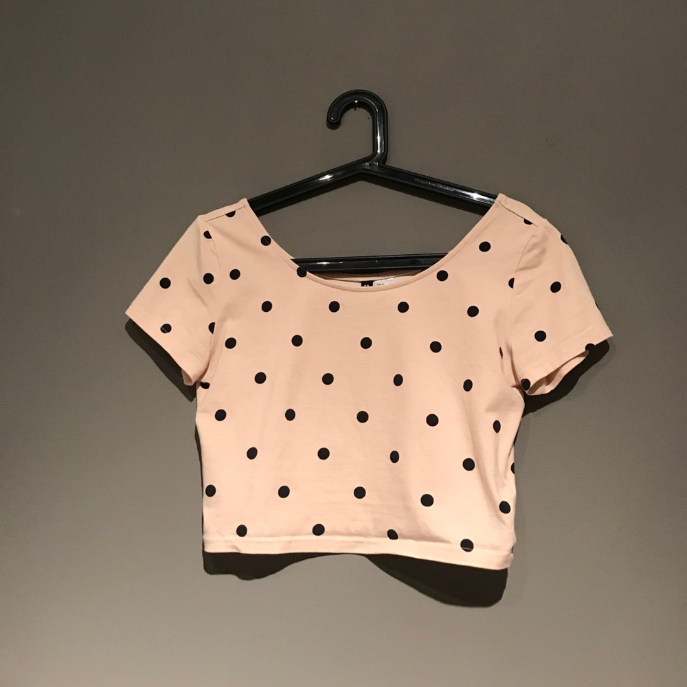 Cute rose pink/black polka dot crop top
