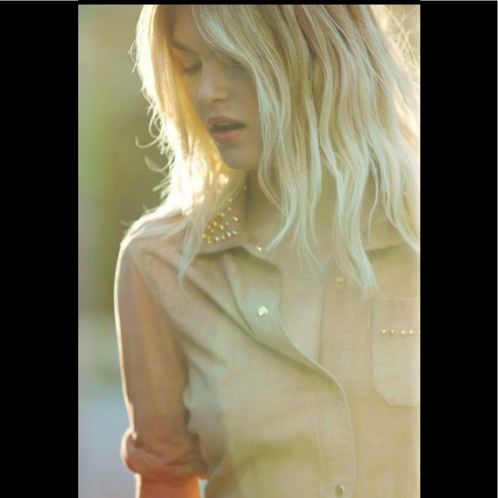 Doma Studded 3/4 Sleeve Suede Shirt in Peach
