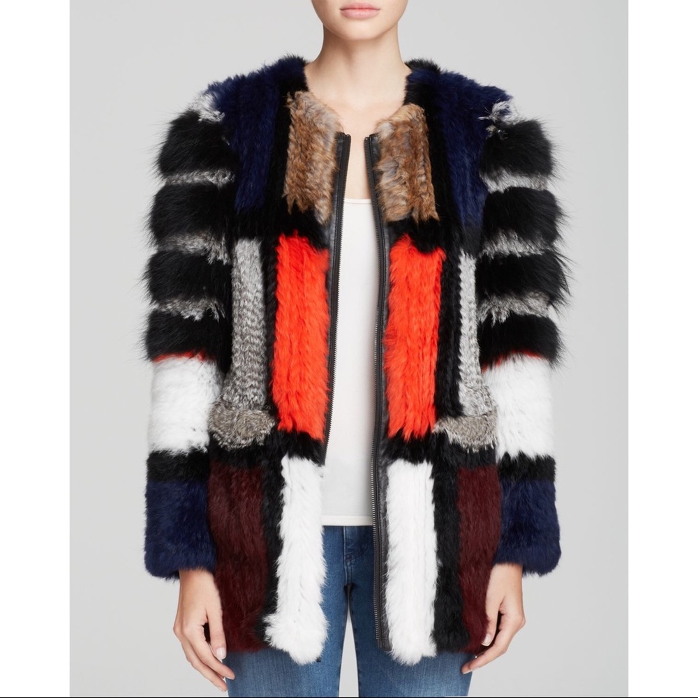🎉HP🎉Elizabeth&James Tarra Fur Coat Black Multi S - Picture 4 of 8