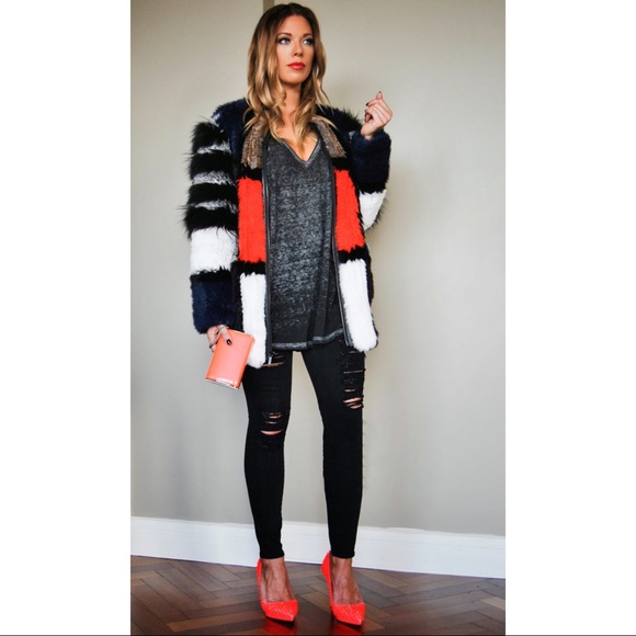 🎉HP🎉Elizabeth&James Tarra Fur Coat Black Multi S - Picture 3 of 8