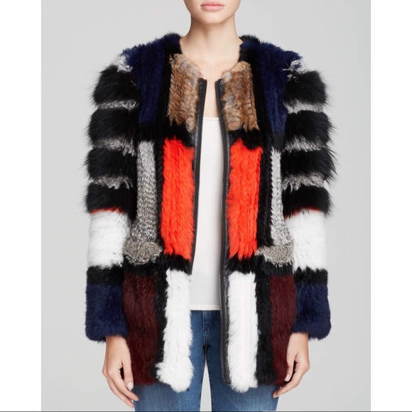 🎉HP🎉Elizabeth&James Tarra Fur Coat Black Multi S - Picture 4 of 8