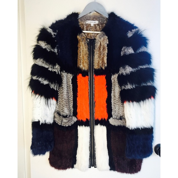 🎉HP🎉Elizabeth&James Tarra Fur Coat Black Multi S - Picture 6 of 8