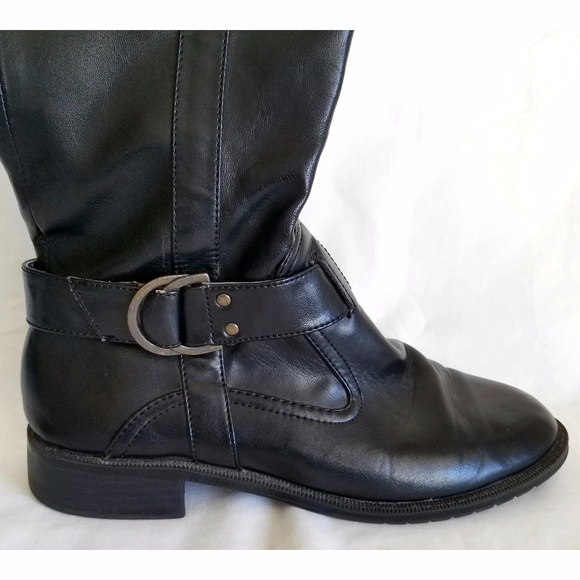 🔥Aerosoles Black Leather Buckle Knee Riding Boots - Picture 2 of 4