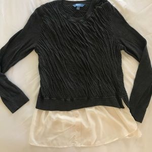 Twisty knit sweater with shirt detail ruffle