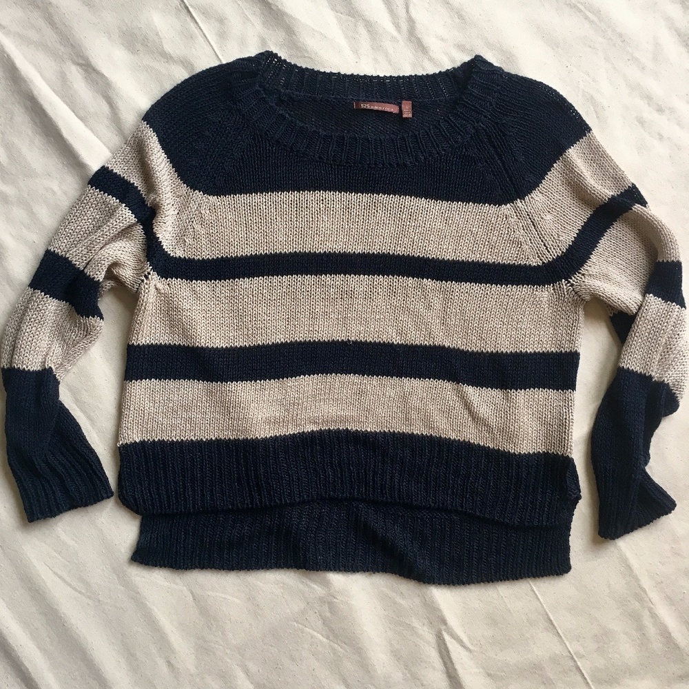 525 America Striped, Linen-Blend Knit Sweater, L