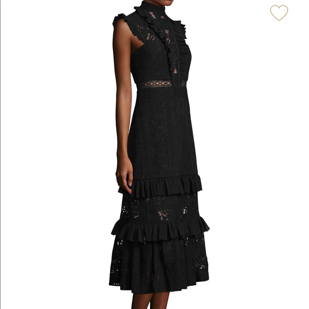 Three Floor Black Lace Midi Dress