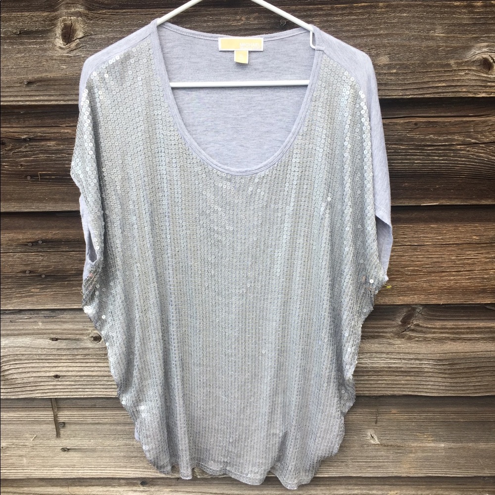 Michael Kors Sequin Batwing Shirt Blouse Top XL