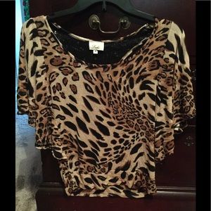 black and brown leopard print scoop-neck shirt