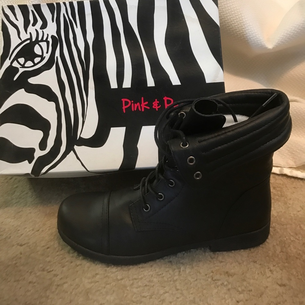 Black, short, lace-up boots