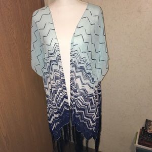 Navy and sky blue fringe kimono