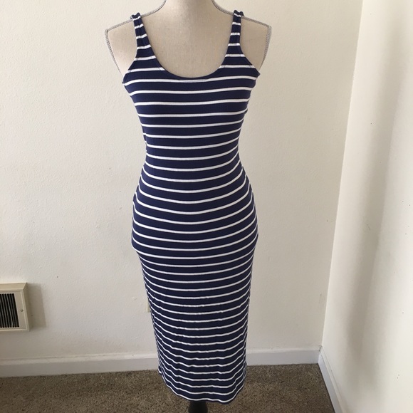 Knit stripe scoop neck sleeveless midi dress - Picture 1 of 2