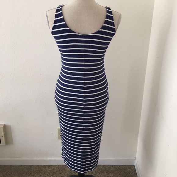 Knit stripe scoop neck sleeveless midi dress - Picture 2 of 2