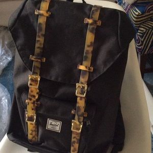 Herschel Black Backpack with Tortoise Shell Trim