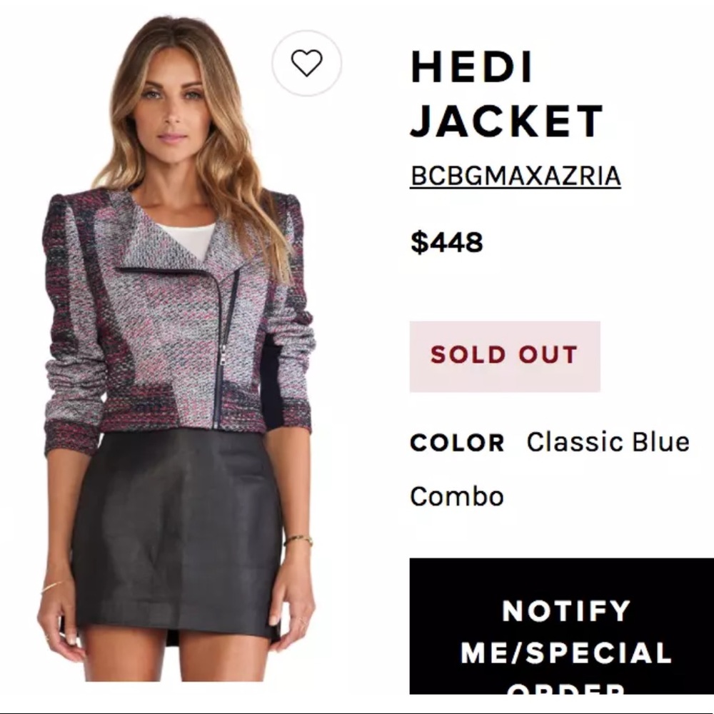 BCBGMAXAZRIA Hedi Tweed Fitted Jacket Sz XS