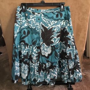 Ann Taylor Skirt w/ Teal, Brown & White Flowers