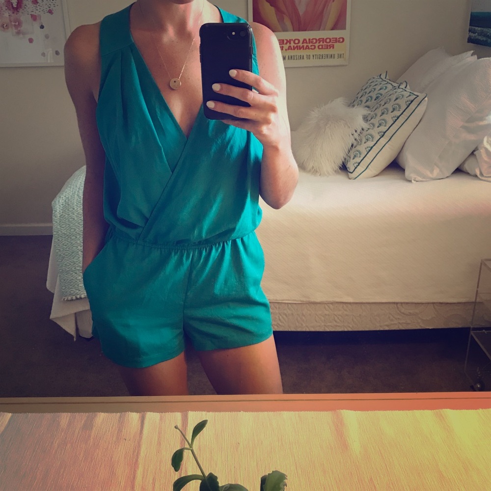 BCBG Teal Romper with pockets!
