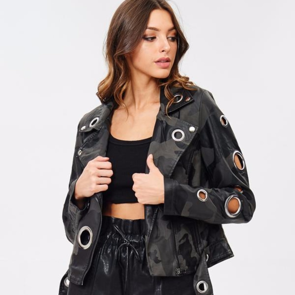 Blue Elephant Charcoal Camouflage Moto Jacket